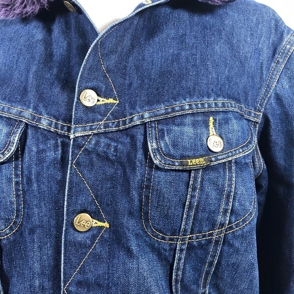VINTAGE Lee Denim Jacket with Purple Fur Lining - Picture 13 of 16